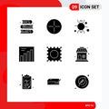 Pack of 9 Modern Solid Glyphs Signs and Symbols for Web Print Media such as sale, shop, bone, lsd, graph