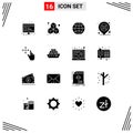 Set of 16 Commercial Solid Glyphs pack for ship, hold, world, gesture, sign