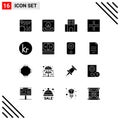 Set of 16 Commercial Solid Glyphs pack for small, layout, contact, travelling, journey