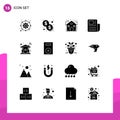 Set of 16 Commercial Solid Glyphs pack for smart, automation, house, text sheet, sheet