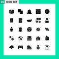 Set of 25 Commercial Solid Glyphs pack for space, jupiter, christmas, search, app Royalty Free Stock Photo