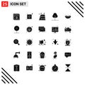 Set of 25 Commercial Solid Glyphs pack for summer, sushi, barrier, nature, tree