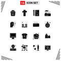 Set of 16 Commercial Solid Glyphs pack for teaching, swimming, code, park, file