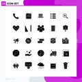 Set of 25 Commercial Solid Glyphs pack for text, list, files, storage, documents