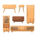 Set of commode illustrations on theme of storage furniture. Chests of drawers vector illustration
