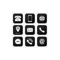 Set of communication icons set. Phone, mobile phone, retro phone, location, mail and web site symbols on isolated white background