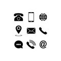 Set of communication icons set. Phone, mobile phone, retro phone, location, mail and web site symbols on isolated white background