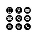 Set of communication icons set. Phone, mobile phone, retro phone, location, mail and web site symbols on isolated white background