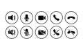 Set of communication icons. Phone, sound, microphone, camera, call symbols on isolated white background for applications, web, app Royalty Free Stock Photo