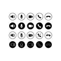 Set of communication icons. Phone, sound, microphone, camera, call symbols on isolated white background for applications, web, app Royalty Free Stock Photo