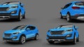 Set compact city crossover blue color on a gray background. 3d rendering.