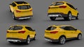 Set compact city crossover yellow color on a gray background. 3d rendering. Royalty Free Stock Photo