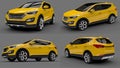 Set compact city crossover yellow color on a gray background. 3d rendering. Royalty Free Stock Photo