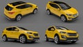 Set compact city crossover yellow color on a gray background. 3d rendering. Royalty Free Stock Photo