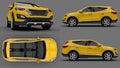 Set compact city crossover yellow color on a gray background. 3d rendering. Royalty Free Stock Photo