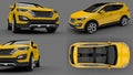 Set compact city crossover yellow color on a gray background. 3d rendering. Royalty Free Stock Photo