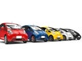 Set of compact modern electric cars - red, blue, yellow, white and black
