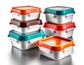 A set of compact plastic containers with flip-top lids for sauces Royalty Free Stock Photo