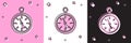 Set Compass icon isolated on pink and white, black background. Windrose navigation symbol. Wind rose sign. Vector Royalty Free Stock Photo