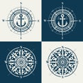 Set of compass roses or wind roses Royalty Free Stock Photo