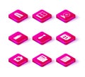 Set Completed task, News, USB flash drive, Tie, File document, Calendar, Web camera and Archive papers drawer icon