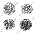 Set of complicated black line way. Chaotic texture. Hand drawn tangle of tangled thread. Royalty Free Stock Photo