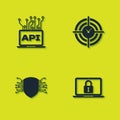 Set Computer api interface, Laptop and lock, Cyber security and Time Management icon. Vector Royalty Free Stock Photo