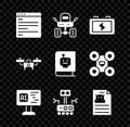 Set Computer api interface, Mars rover, Battery, Software, Robot, Technical specification, Drone and User manual icon Royalty Free Stock Photo