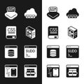 Set Computer, Books about programming, Processor, Web development, Server, Data, Hosting, Code terminal, MySQL code and