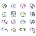 Set of computer cloud line icons - data synchronisation, transfer, cloud computing