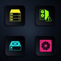 Set Computer cooler, Server, Data, Web Hosting, and Case of computer. Black square button. Vector Royalty Free Stock Photo