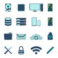 Set of computer and datebase icons. Flat Vector illustration on