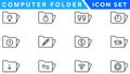 Set of computer folder icons symbol pc file or document search, checkmark, cross, upload icon, cloud, plus, minus, upload, upload
