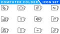 Set of computer folder icons symbol pc file or document search, checkmark, cross, upload icon, cloud, plus, minus, upload, upload