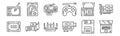 Set of 12 computer hardware icons. outline thin line icons such as laptop, card reader, projector, scanner, printer, hard disk Royalty Free Stock Photo