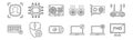 Set of 12 computer interface icons. outline thin line icons such as monitor, laptop, mouse, graphic card, power supply, processor