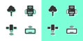 Set Computer keyboard, Cloud upload, Satellite and Smart printer system icon. Vector Royalty Free Stock Photo