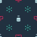 Set Computer keyboard, Smart data server and Network on seamless pattern. Vector Royalty Free Stock Photo