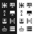 Set Computer monitor, Algorithm, Neural network, Artificial intelligence AI, Server, Data and robot icon. Vector Royalty Free Stock Photo
