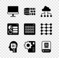 Set Computer monitor, Binary code, Network cloud connection, Humanoid robot, Neural network, Artificial intelligence AI Royalty Free Stock Photo