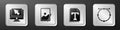 Set Computer monitor and cursor, Graphic tablet, Text file document and Circle with Bezier curve icon. Silver square