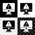 Set Computer monitor with exclamation mark icon isolated on black and white, transparent background. Alert message Royalty Free Stock Photo