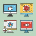 Set of computer monitor flat design modern vector icons for web and mobile applications Royalty Free Stock Photo