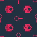 Set Computer monitor and gear and Magnifying glass on seamless pattern. Vector