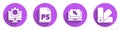 Set Computer monitor and gear, PS File document, Laptop and cursor and Color palette guide icon with long shadow. Vector