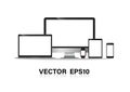 Set of computer monitor, laptop, tablet, mobile phones smart phone. illustration