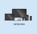 Set of computer monitor, laptop, tablet, mobile phones smart phone. vector illustration Royalty Free Stock Photo