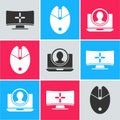 Set Computer monitor, Computer mouse gaming and Create account screen icon. Vector