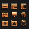 Set Computer monitor screen, Browser with exclamation mark, Processor microcircuits CPU, Python programming language Royalty Free Stock Photo