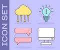 Set Computer monitor screen, Network cloud connection, Speech bubble chat and Light bulb with concept of idea icon Royalty Free Stock Photo
